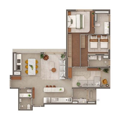 Gavia Moema - Planta 126m² - Opção 2 suítes Gavia Moema - Planta 126m² - Opção 2 suítes