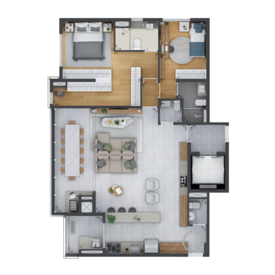 Nhambí Moema - Planta 111m² - Opção 2 suítes e cozinha aberta Nhambí Moema - Planta 111m² - Opção 2 suítes e cozinha aberta