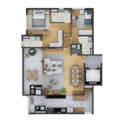 Nhambí Moema - Planta 111m² - Opção 2 suítes e cozinha fechada Nhambí Moema - Planta 111m² - Opção 2 suítes e cozinha fechada
