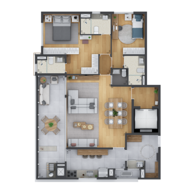 Nhambí Moema - Planta 121m² - Opção 2 suítes e cozinha fechada Nhambí Moema - Planta 121m² - Opção 2 suítes e cozinha fechada