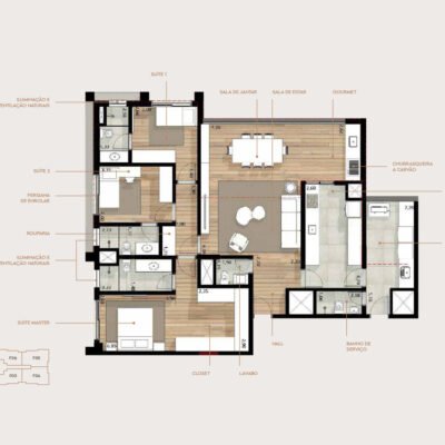 Quintessence Campo Belo - Planta 140m² - 3 suítes Quintessence Campo Belo - Planta 140m² - 3 suítes