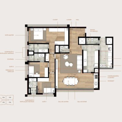 Quintessence Campo Belo - Planta 145m² - 3 suítes Quintessence Campo Belo - Planta 145m² - 3 suítes