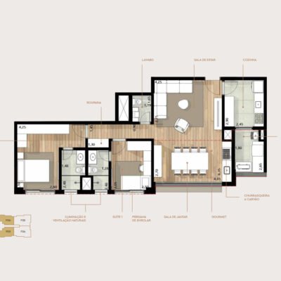 Quintessence Campo Belo - Planta 88m² - 2 suítes tipo A Quintessence Campo Belo - Planta 88m² - 2 suítes tipo A