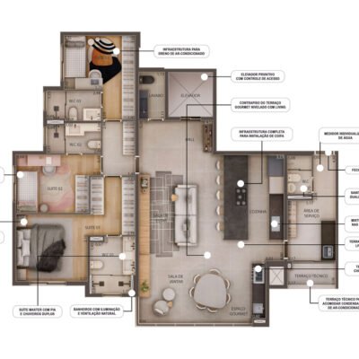 Skyline Brooklin - Planta 130m² - 3 suítes Skyline Brooklin - Planta 130m² - 3 suítes