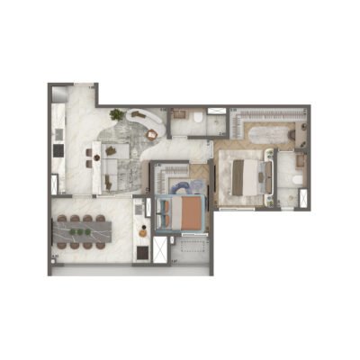 The New Residence Brooklin by Living - Planta 69m² - Opção com cozinha integrada The New Residence Brooklin by Living - Planta 69m² - Opção com cozinha integrada