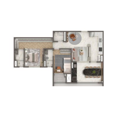 The New Residence Brooklin by Living - Planta 75m² - Opção com cozinha integrada The New Residence Brooklin by Living - Planta 75m² - Opção com cozinha integrada