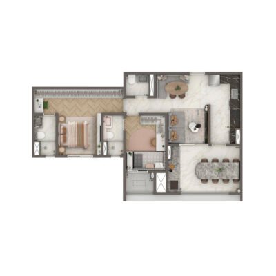 The New Residence Brooklin by Living - Planta 75m² - Padrão 2 suítes The New Residence Brooklin by Living - Planta 75m² - Padrão 2 suítes
