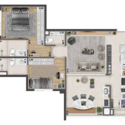 Triu 1722 - Planta 69m² - 2 suítes padrão Triu 1722 - Planta 69m² - 2 suítes padrão