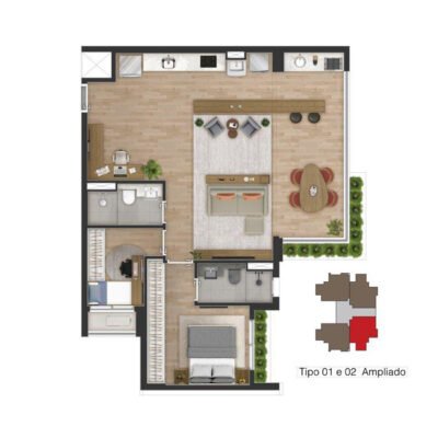 Triunfo Campo Belo - Planta 81m² - Opção 2 dorms integrado Triunfo Campo Belo - Planta 81m² - Opção 2 dorms integrado