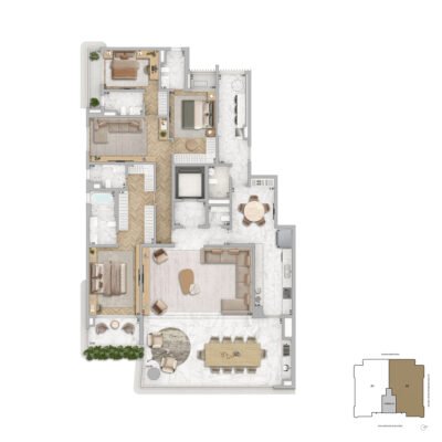 Zen Cyrela & Yoo - Planta 277m² - Opção 3 suítes sala íntima Zen Cyrela & Yoo - Planta 277m² - Opção 3 suítes sala íntima