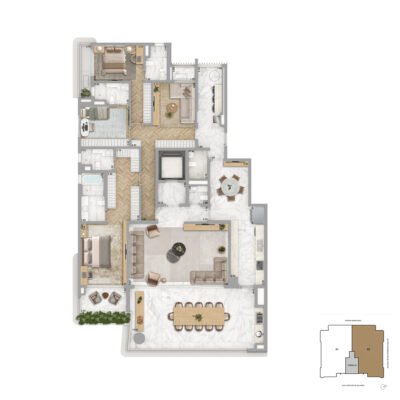 Zen Cyrela & Yoo - Planta 277m² - Opção 3 suítes com sala íntima e cozinha ampliada Zen Cyrela & Yoo - Planta 277m² - Opção 3 suítes com sala íntima e cozinha ampliada