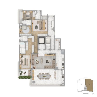 Zen Cyrela & Yoo - Planta 277m² - Opção 3 suítes com sala íntima e home office Zen Cyrela & Yoo - Planta 277m² - Opção 3 suítes com sala íntima e home office
