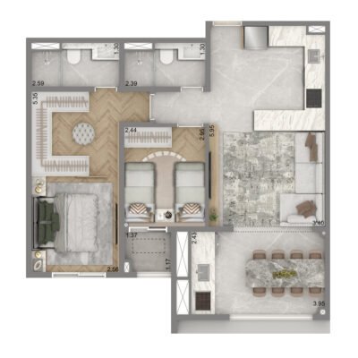 Leven by Living - Planta de 69m² - 2 dormitórios Leven by Living - Planta de 69m² - 2 dormitórios