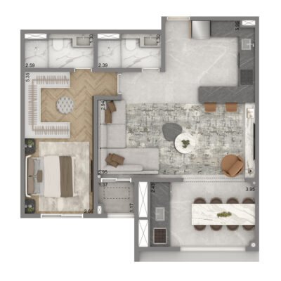 Leven by Living - Planta de 69m² - Opção 1 suíte Leven by Living - Planta de 69m² - Opção 1 suíte