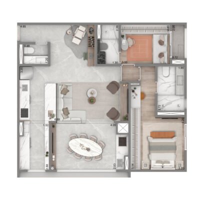 Leven by Living - Planta de 93m² - Opção 2 suítes Leven by Living - Planta de 93m² - Opção 2 suítes