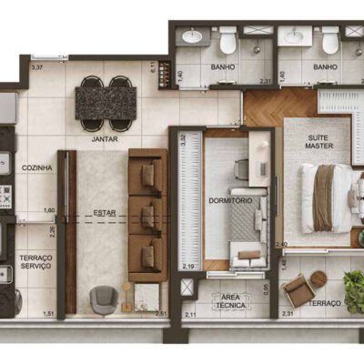 Metropolitan by Lindenberg - Planta 64m² - 2 dorms Metropolitan by Lindenberg - Planta 64m² - 2 dorms