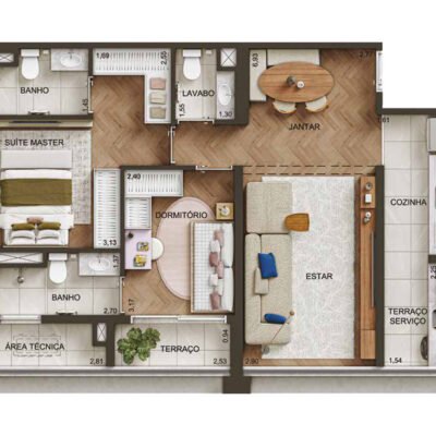 Metropolitan by Lindenberg - Planta 74m² - 2 suítes Metropolitan by Lindenberg - Planta 74m² - 2 suítes
