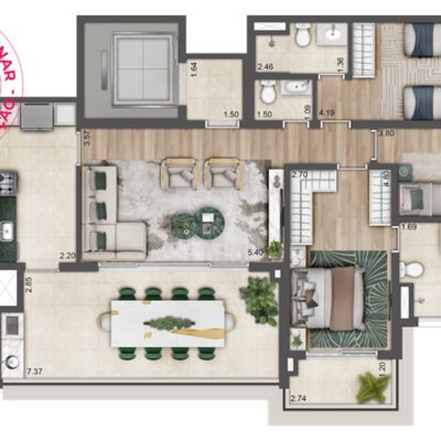 Preliminar - Jardim da Hípica - Planta 133m² - 3 suítes | Final 5 - Torre C Preliminar - Jardim da Hípica - Planta 133m² - 3 suítes | Final 5 - Torre C