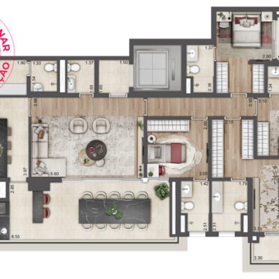 Preliminar - Jardim da Hípica - Planta 180m² - 4 suítes | Final 3 - Torre A Preliminar - Jardim da Hípica - Planta 180m² - 4 suítes | Final 3 - Torre A
