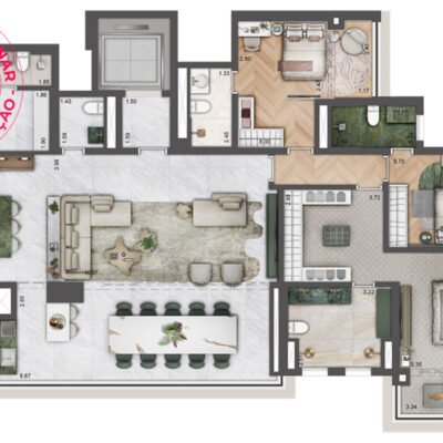 Preliminar - Jardim da Hípica - Planta 184m² - 3 suítes | Final 3 - Torre D Preliminar - Jardim da Hípica - Planta 184m² - 3 suítes | Final 3 - Torre D