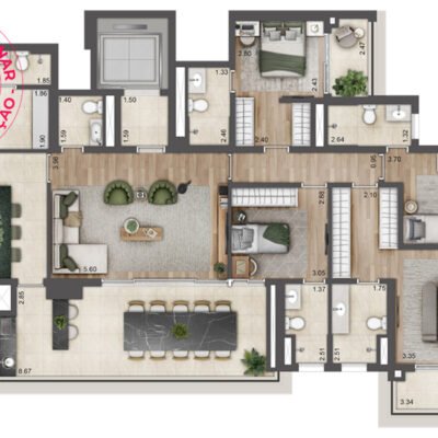 Preliminar - Jardim da Hípica - Planta 184m² - 4 suítes | Final 3 - Torre D Preliminar - Jardim da Hípica - Planta 184m² - 4 suítes | Final 3 - Torre D