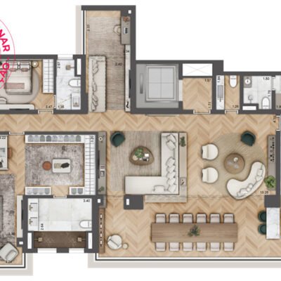 Preliminar - Jardim da Hípica - Planta 223m² - 3 suítes | Final 2 - Torre D Preliminar - Jardim da Hípica - Planta 223m² - 3 suítes | Final 2 - Torre D