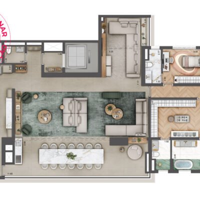 Preliminar - Jardim da Hípica - Planta 276m² - 3 suítes | Final 1 - Torre A Preliminar - Jardim da Hípica - Planta 276m² - 3 suítes | Final 1 - Torre A