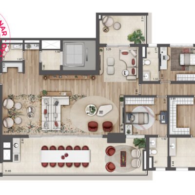 Preliminar - Jardim da Hípica - Planta 276m² - 4 suítes | Final 1 - Torre A Preliminar - Jardim da Hípica - Planta 276m² - 4 suítes | Final 1 - Torre A