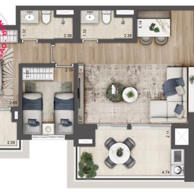 Preliminar - Jardim da Hípica - Planta 84m² - 2 dorms | Final 6 - Torre C Preliminar - Jardim da Hípica - Planta 84m² - 2 dorms | Final 6 - Torre C