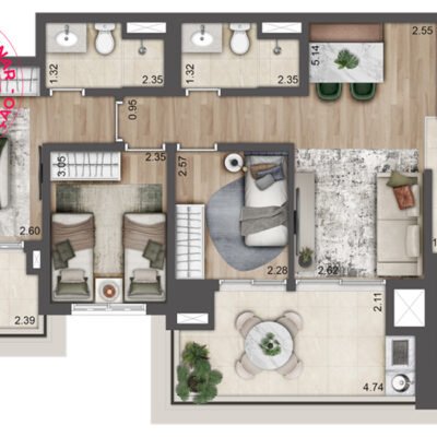 Preliminar - Jardim da Hípica - Planta 84m² - 3 dorms | Final 6 - Torre C Preliminar - Jardim da Hípica - Planta 84m² - 3 dorms | Final 6 - Torre C