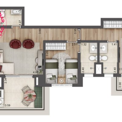 Preliminar - Jardim da Hípica - Planta 84m² - 2 suítes | Final 7 - Torre C Preliminar - Jardim da Hípica - Planta 84m² - 2 suítes | Final 7 - Torre C