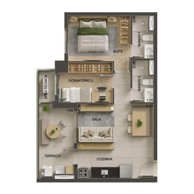 Vila Ares - Planta 60m² - 2 dorms | Torre Aura Vila Ares - Planta 60m² - 2 dorms | Torre Aura