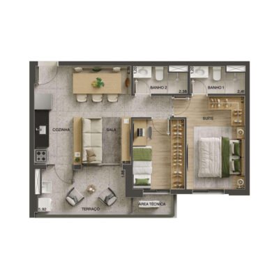 Vila Ares - Planta 62m² - 2 dorms | Torre Sereno Vila Ares - Planta 62m² - 2 dorms | Torre Sereno