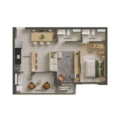 Vila Ares - Planta 62m² - Opção 1 suíte | Torre Sereno Vila Ares - Planta 62m² - Opção 1 suíte | Torre Sereno