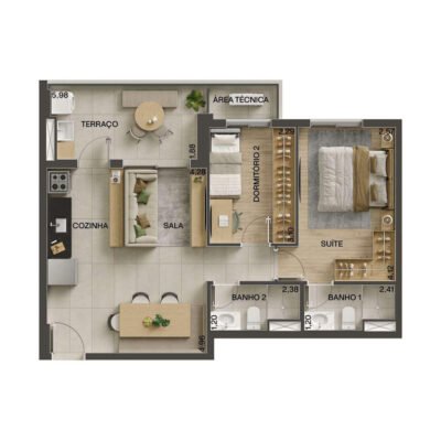 Vila Ares - Planta 64m² - 2 dorms | Torre Aura Vila Ares - Planta 64m² - 2 dorms | Torre Aura