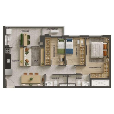 Vila Ares - Planta 74m² - 3 dorms | Torre Sereno Vila Ares - Planta 74m² - 3 dorms | Torre Sereno