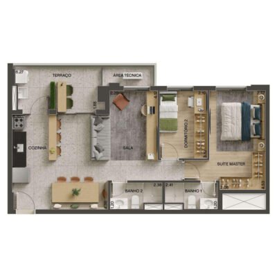 Vila Ares - Planta 74m² - Opção 2 dorms | Torre Sereno Vila Ares - Planta 74m² - Opção 2 dorms | Torre Sereno