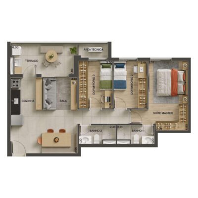 Vila Ares - Planta 76m² - 3 dorms | Torre Aura Vila Ares - Planta 76m² - 3 dorms | Torre Aura