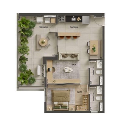 Vila Ares - Planta 76m² - Opção 1 suíte | Garden Torre Aura Vila Ares - Planta 76m² - Opção 1 suíte | Garden Torre Aura