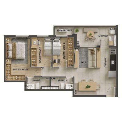 Vila Ares - Planta 77m² - 3 dorms | Torre Aura Vila Ares - Planta 77m² - 3 dorms | Torre Aura