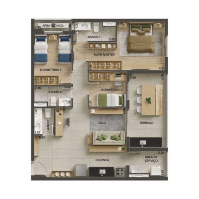 Vila Ares - Planta 90m² - 3 dorms | Torre Aura Vila Ares - Planta 90m² - 3 dorms | Torre Aura