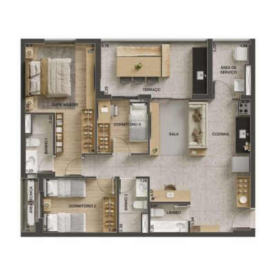 Vila Ares - Planta 90m² - 3 dorms | Torre Sereno Vila Ares - Planta 90m² - 3 dorms | Torre Sereno