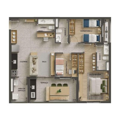 Vila Ares - Planta 91m² - 3 dorms | Torre Sereno Vila Ares - Planta 91m² - 3 dorms | Torre Sereno