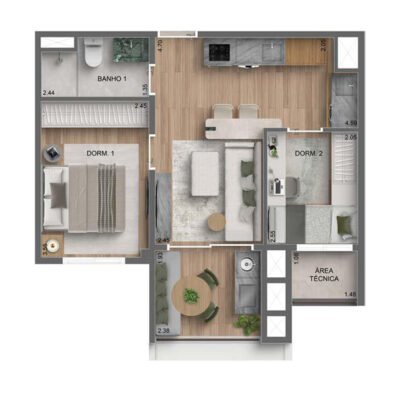 Autoria MAC - Planta 45m² - 2 dorms Autoria MAC - Planta 45m² - 2 dorms