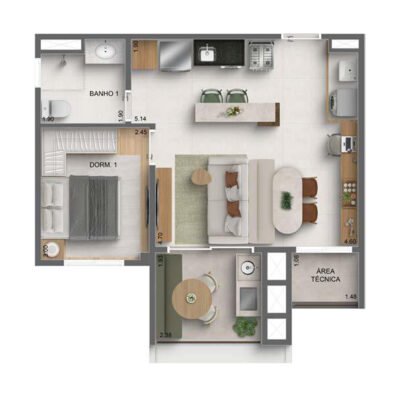 Autoria MAC - Planta 45m² - Opção 1 dorm e living ampliado | Final 11 Autoria MAC - Planta 45m² - Opção 1 dorm e living ampliado | Final 11