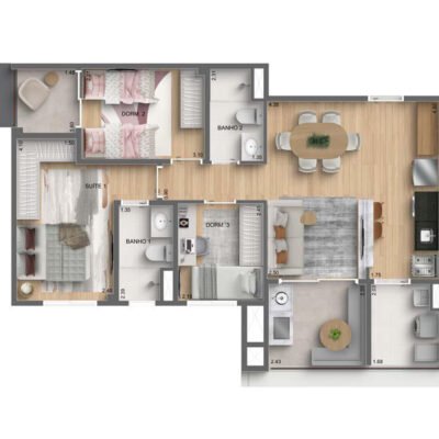 Autoria MAC - Planta 70m² - 3 dorms Autoria MAC - Planta 70m² - 3 dorms