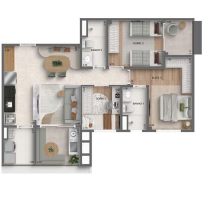 Autoria MAC - Planta 73m² - 3 dorms Autoria MAC - Planta 73m² - 3 dorms