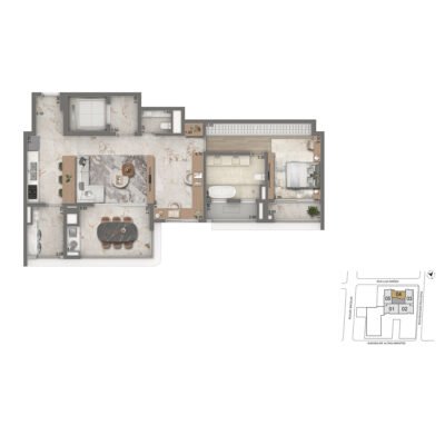 Green Garden by Cyrela - Planta 111m² - Opção | 1 suíte Green Garden by Cyrela - Planta 111m² - Opção | 1 suíte