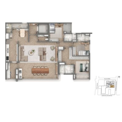 Green Garden by Cyrela - Planta 179m² - Opção | 3 suítes + copa e cozinha fechada Green Garden by Cyrela - Planta 179m² - Opção | 3 suítes + copa e cozinha fechada