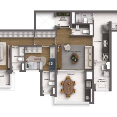 Casa Nacional - Planta 114m² - 2 suítes Casa Nacional - Planta 114m² - 2 suítes